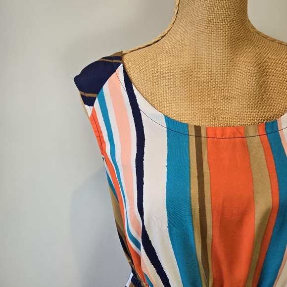 Summer Dress, Colorful, Xhilaration, Orange, Navy, Turquoise, Peach, Tan. Small - Picture 2 of 9